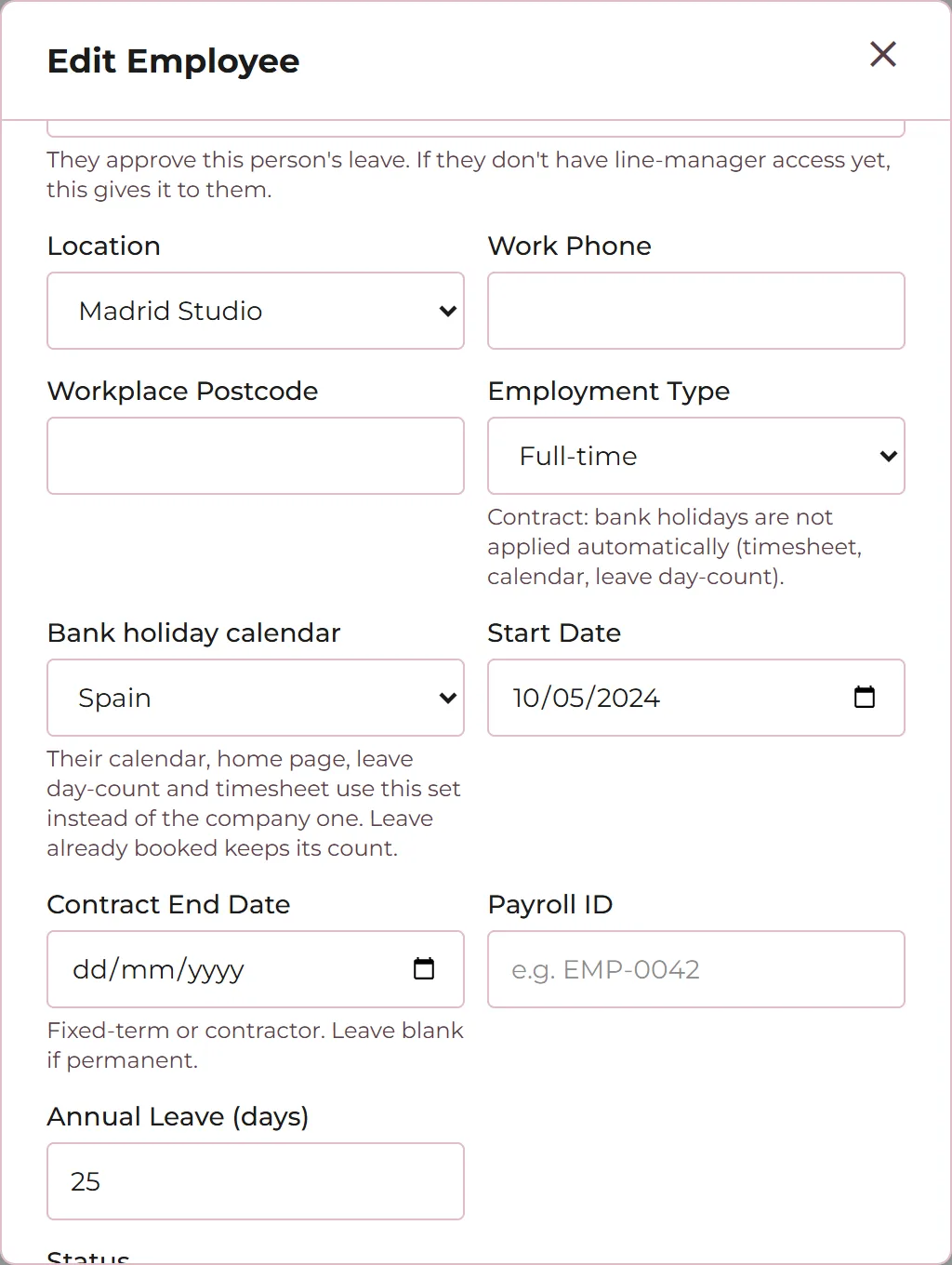 Choosing a bank holiday calendar for one employee