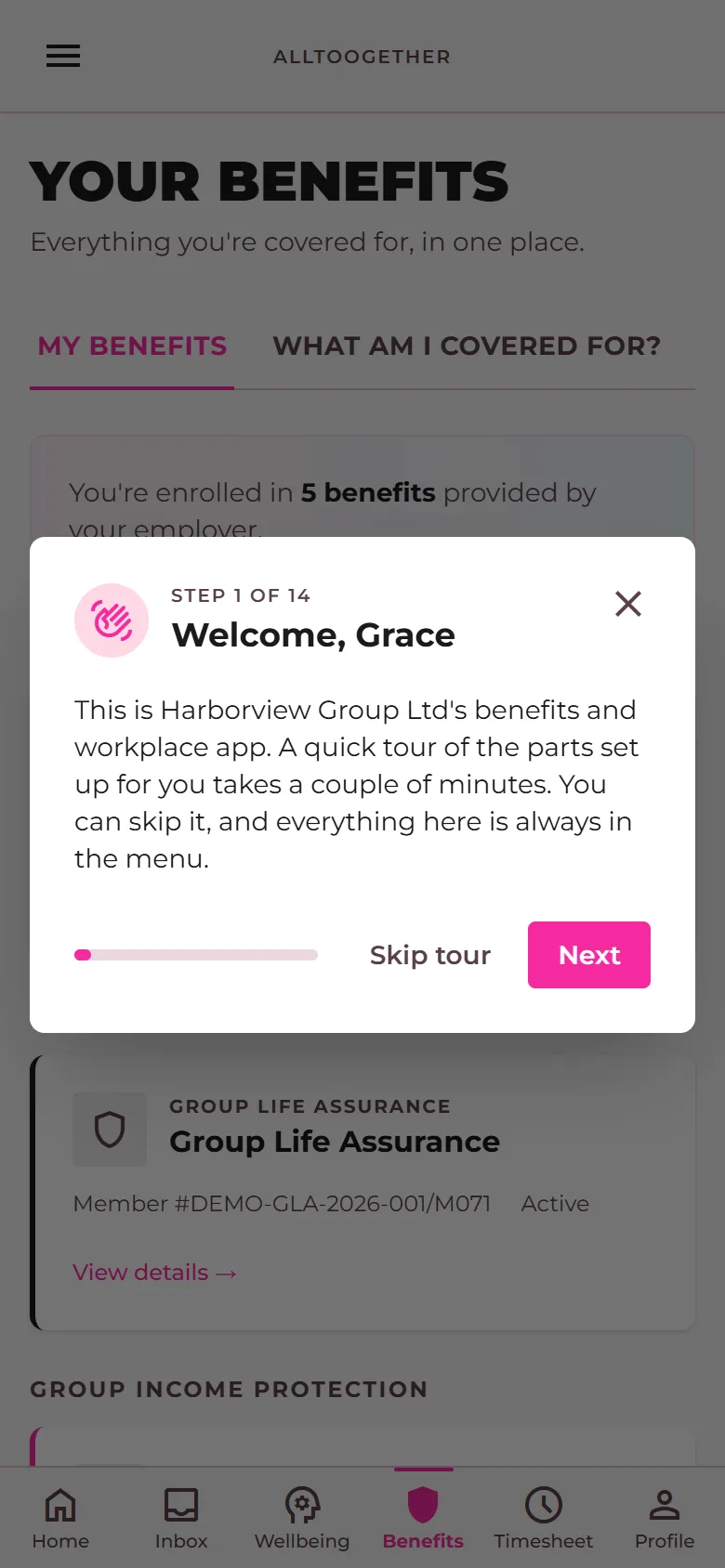 The first stop of the tour on the Benefits page